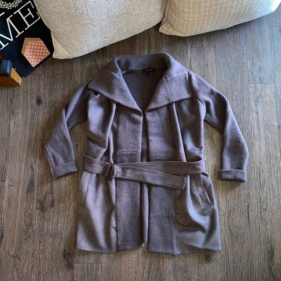 Ann Taylor size small sweater jacket with faux suede cardigan gray - Picture 1 of 10